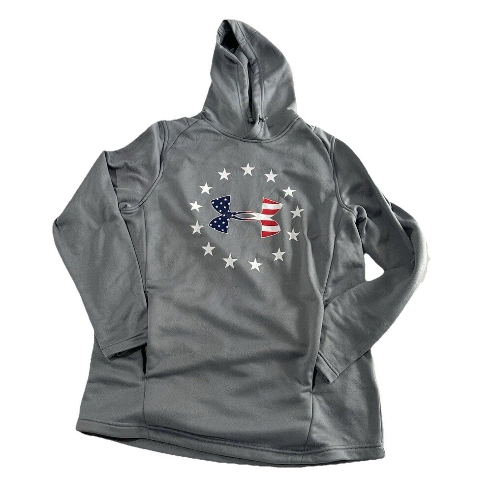 Under Armour Sweater Mens Large Hoodie Sweatshirt Patriots American Flag Gray